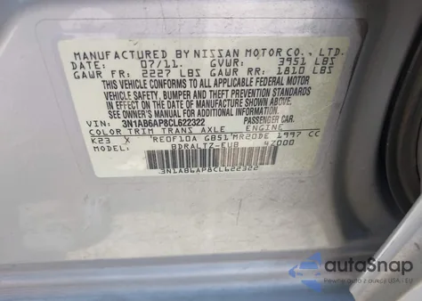 2012 Nissan Sentra 2.0 S z USA, uszkodzony, nr VIN 3N1AB6AP8CL622322